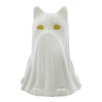 6.5" White Ghost Cat Pre-Lit Ceramic Tabletop Décor by Ashland®