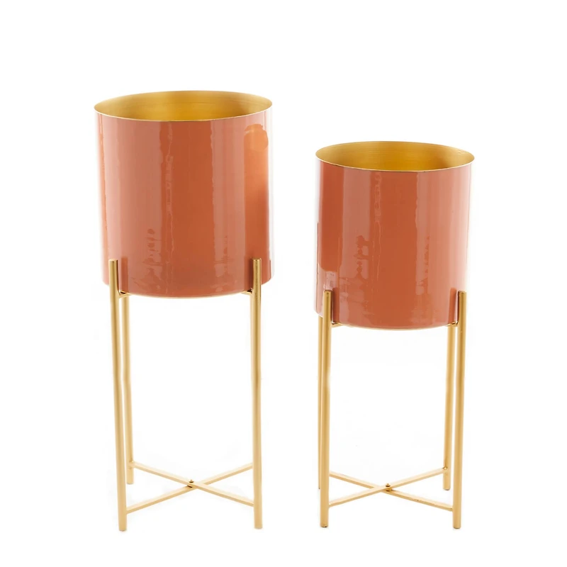 CosmoLiving by Cosmopolitan Set of 2 Orange Iron Contemporary Planter, 24" x 12" x 15"