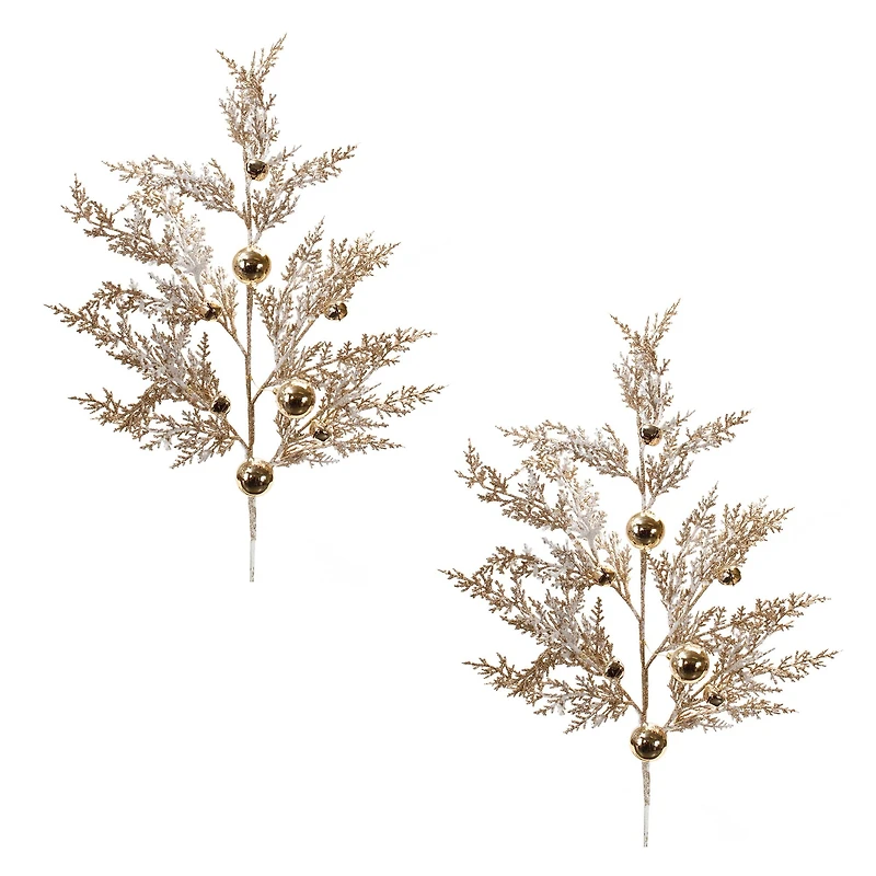 Flocked Sleigh Bell Pine Sprays, 2ct.