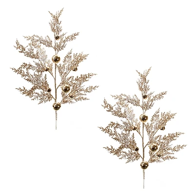 Flocked Sleigh Bell Pine Sprays, 2ct.