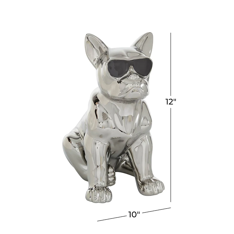 CosmoLiving by Cosmopolitan Silver Ceramic Glam Sculpture, Dog 12" x 6" x 10"