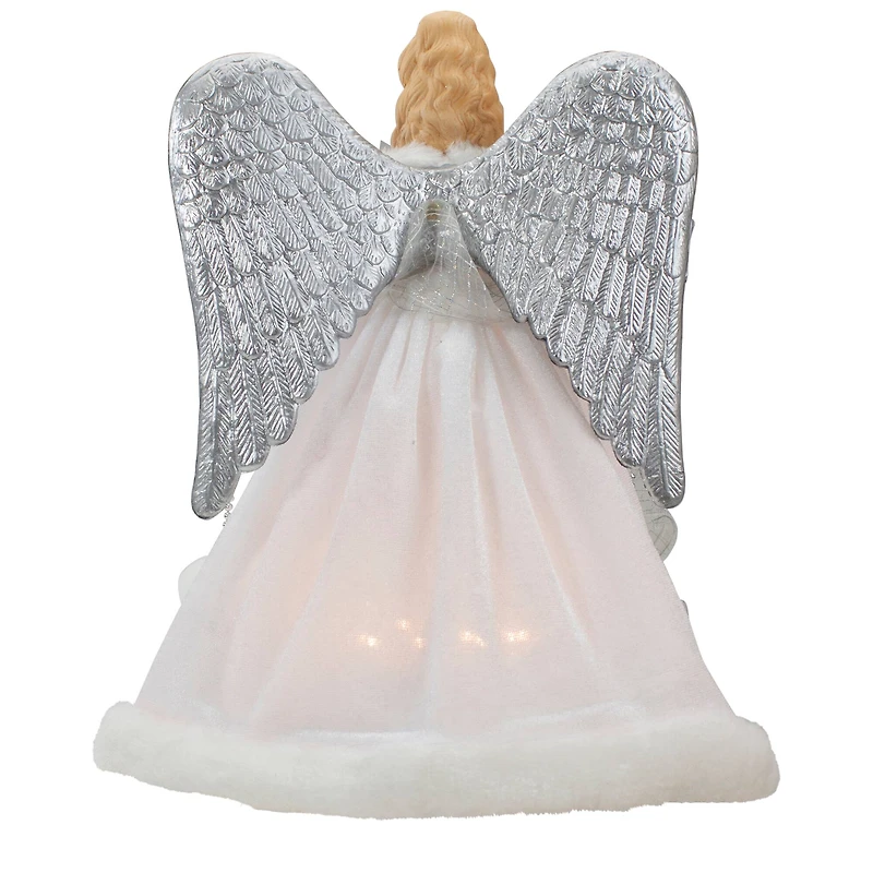 12" Lighted Silver & White Angel with Wings Christmas Tree Topper, Clear Lights