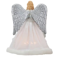 12" Lighted Silver & White Angel with Wings Christmas Tree Topper, Clear Lights