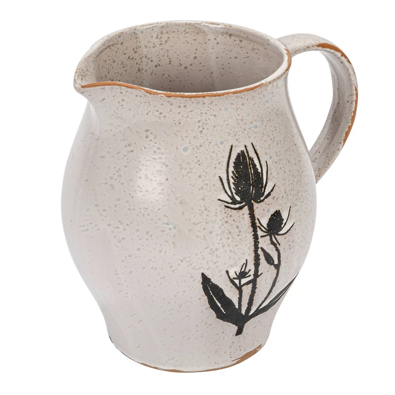 Hello Honey® 50oz. White & Black Reactive Glaze Flower Design Debossed Stoneware Pitcher