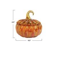 Hello Honey 4.5" Iridescent Orange Pumpkin Shaped Glass Jar with Lid