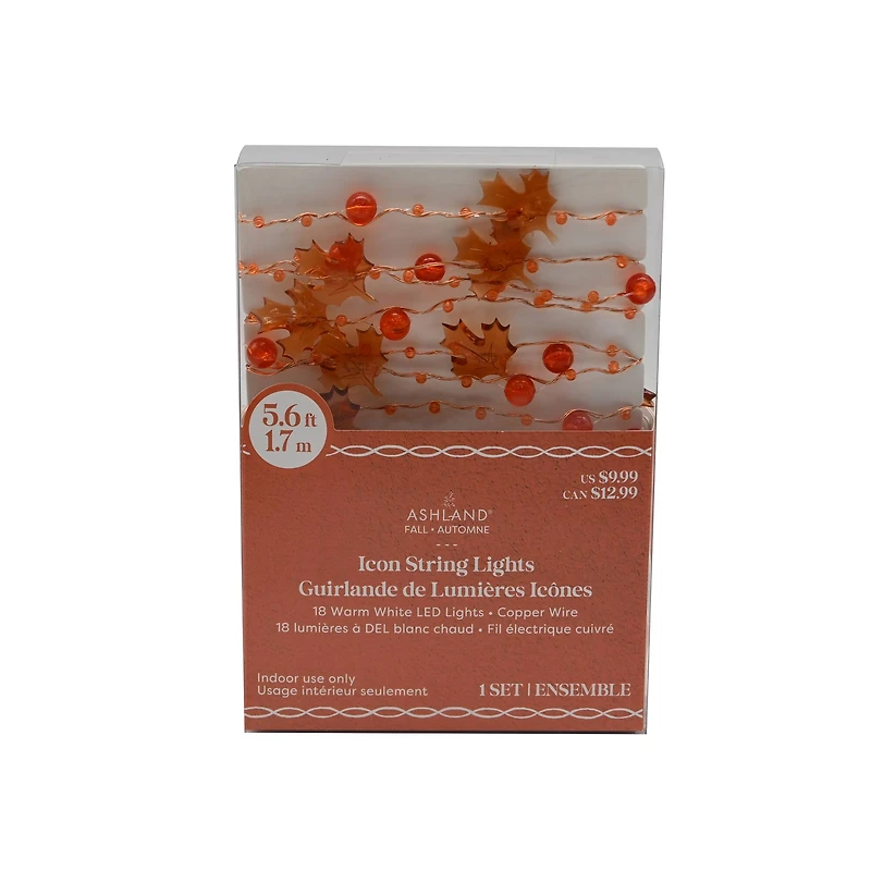 18ct. Warm White LED Leaf Icon & Beads String Lights by Ashland®