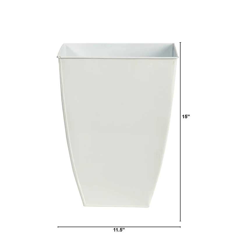 15" White Square Tin Planter