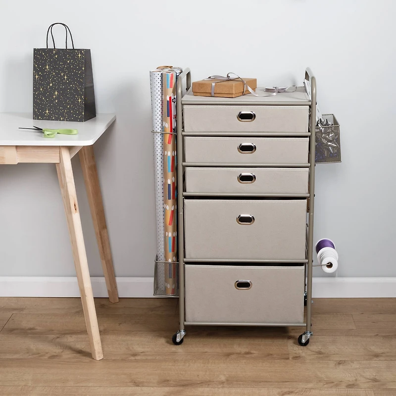 Honey Can Do Taupe Wrapping Paper Storage Cart with Wheels