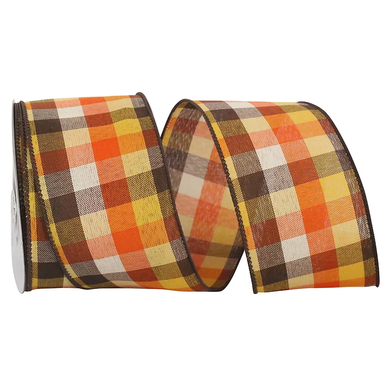 The Ribbon Roll 2.5" x 10yd. Wired Country Field Tonal Plaid Ribbon