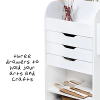 Honey Can Do 3-Drawer White Rolling Craft Cart with Drawers & Slotted Compartments