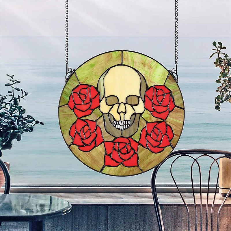 Design Toscano Beauty & Decay Gothic Skull Stained Glass Window