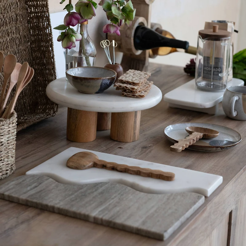 Hello Honey® 15" Beige & White Marble Wave Dual Cheese & Cutting Board