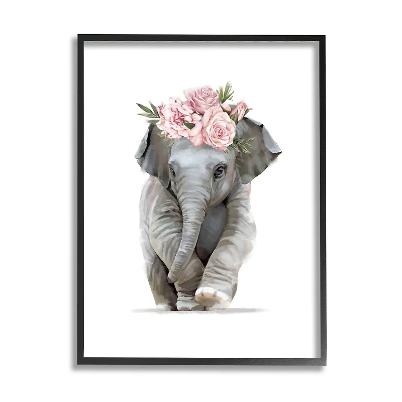 Stupell Industries Precious Rose Crown Baby Elephant Chic Florals in Frame Wall Art