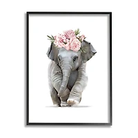 Stupell Industries Precious Rose Crown Baby Elephant Chic Florals in Frame Wall Art