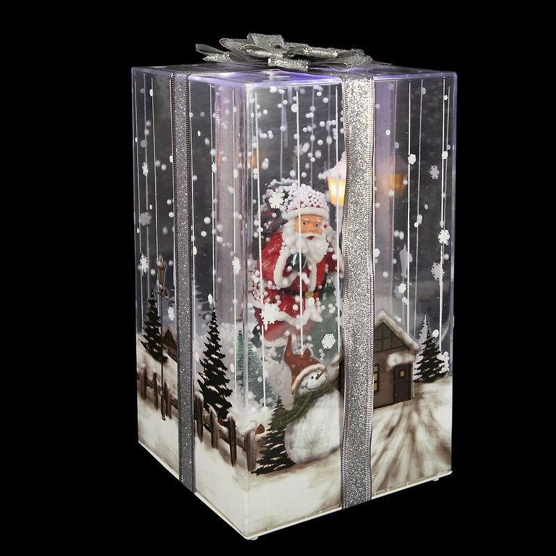 Lighted and Musical Santa Snowing Gift Box with Ribbon Christmas Decoration - 12"