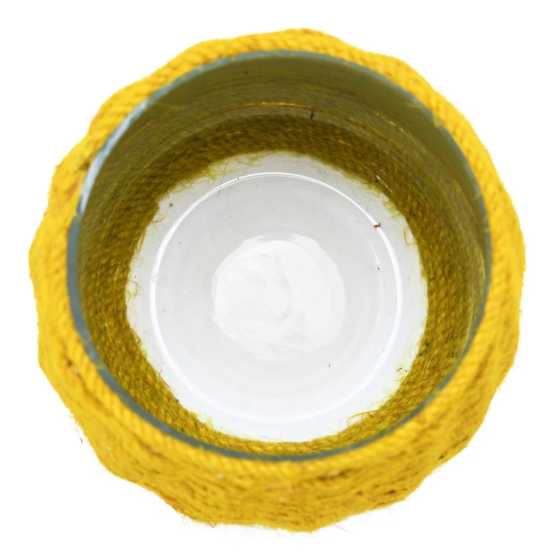 Hello Honey® 5.5" Mustard Hand-Woven Jute & Glass Votive Candle Holder