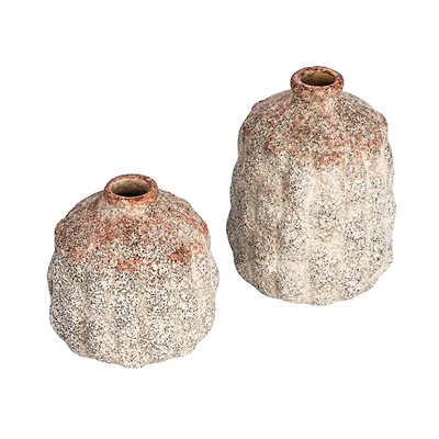 Hello Honey® Cream Terra Cotta Vase with Raised Rectangle Pattern Set