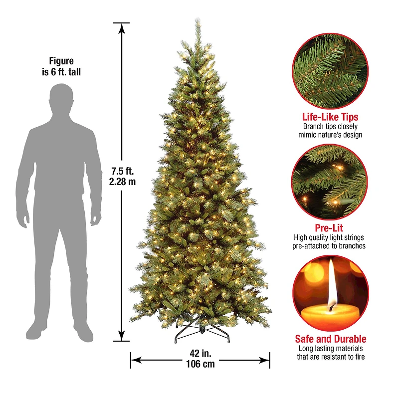 7.5 ft. Pre-lit Tiffany Fir Slim Artificial Christmas Tree, Clear Lights
