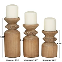 Brown Wood Traditional Candle Holder Set