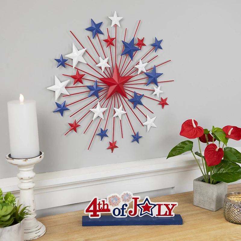 17.5" Red, White & Blue Starburst Americana Metal Wall Accent