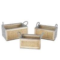 Light Brown Rattan Woven Basket with Gray Rope Handles, 3ct.
