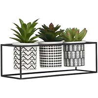 Novogratz 10" Green Faux Foliage Succulent with Tribal Pots in Black Metal Stand