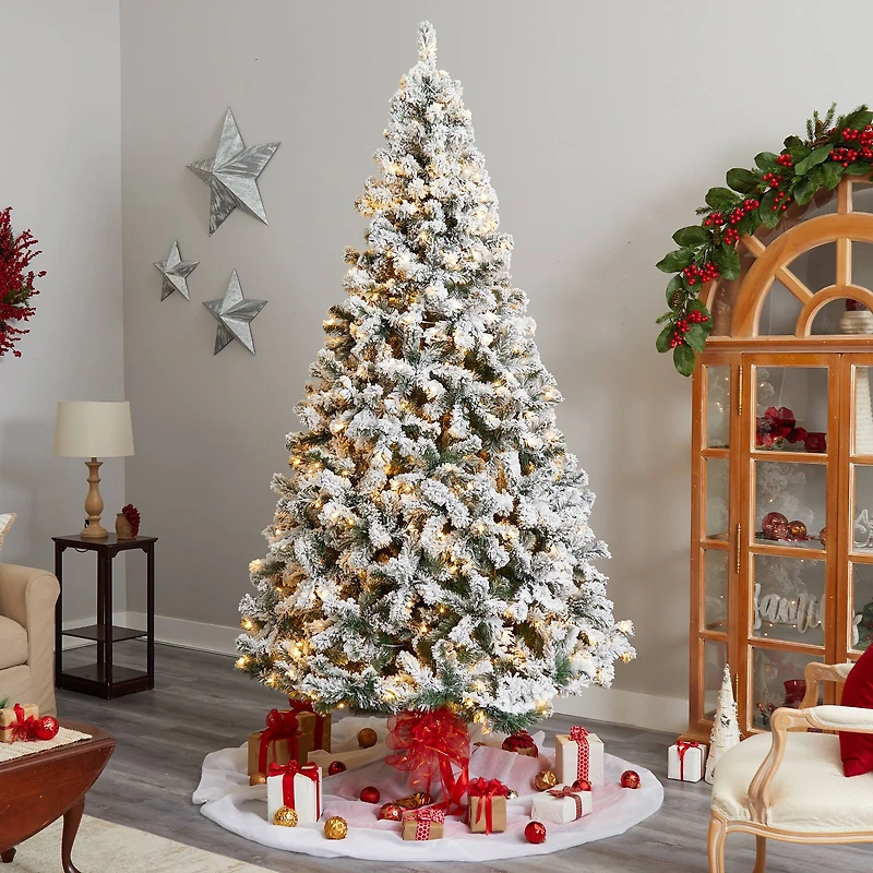 10ft. Pre-Lit Flocked West Virginia Fir Artificial Christmas Tree, Clear LED Lights