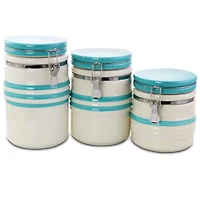 Gibson General Store Hollydale 3 Piece Canister Set in White & Teal Band
