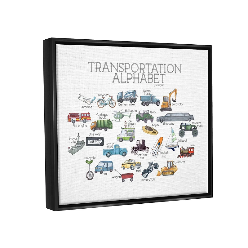 Stupell Industries Kids Educational Transportation Alphabet Framed Floater Canvas Wall Art