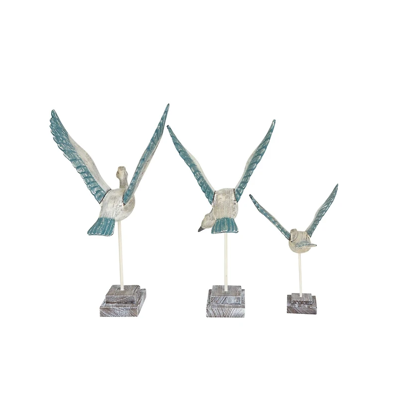 Set of 3 White Pine Coastal  Sculpture, 13" x 13" x 10"