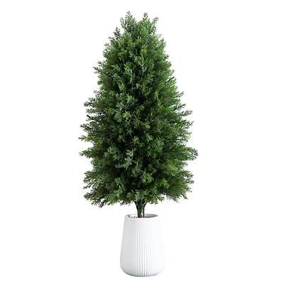 3ft. UV-Resistant Cedar Tree in Decorative White Planter