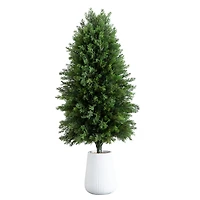 3ft. UV-Resistant Cedar Tree in Decorative White Planter