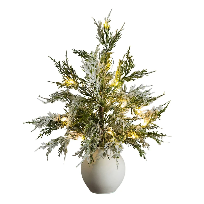 18" Pre-Lit Snowed Cypress Artificial Potted Christmas Tree