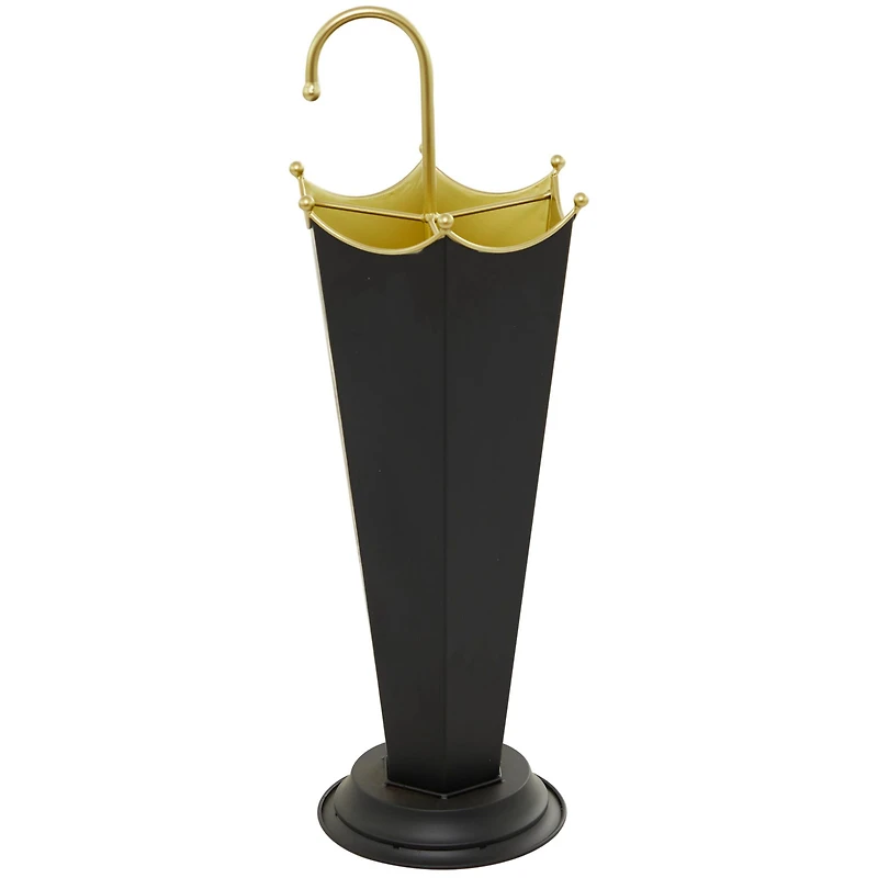 The Novogratz Black Metal Abstract Umbrella Stand with Gold Handle 10" x 9" x 27"