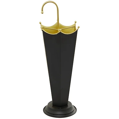 The Novogratz Black Metal Abstract Umbrella Stand with Gold Handle 10" x 9" x 27"