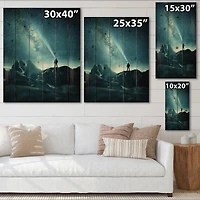 Designart - A Man Shining A Light Into The Night Sky - Modern Print on Natural Pine Wood