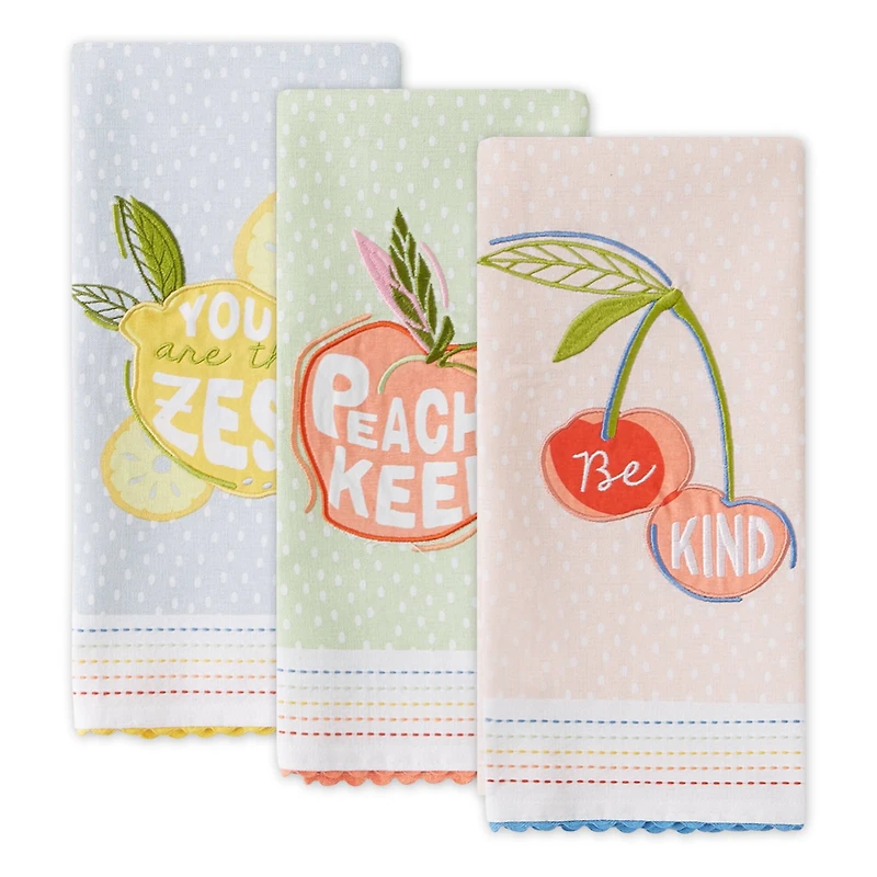 Assorted Summer Fruit Embellished Dishtowel (Set of 3)
