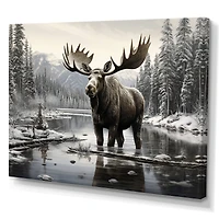 Designart "Brown White Moose Winter Majesty" Animals Wall Decor