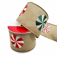 3.5" x 15ft. Embroidered Peppermints Wired Faux Linen Ribbon by Celebrate It®