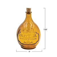Hello Honey® 7" Amber Olive Oil Embossed Reclaimed Glass Bottle with Cork