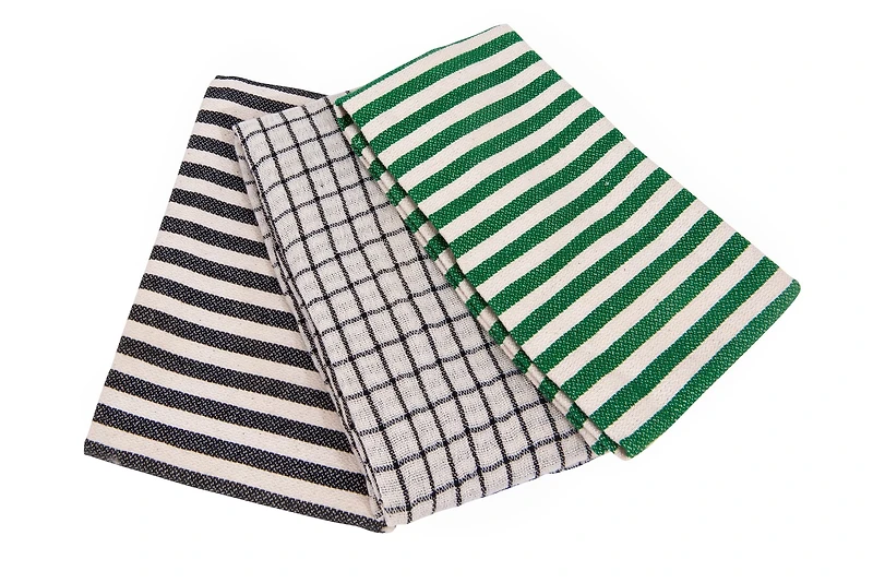 Hello Honey® Blue & Green Stripes & Checks Cotton Tea Towel Set