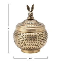 Hello Honey® 8'' Brass Finished Hammered Metal Container with Rabbit Finial