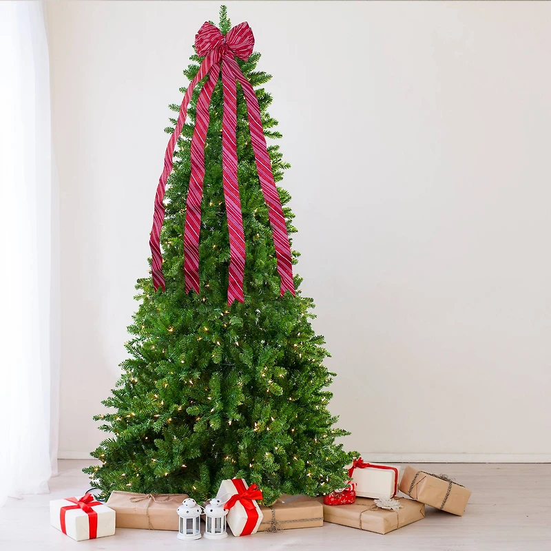 48" x 10" Red and White Striped 16 Loop Christmas Bow Decoration