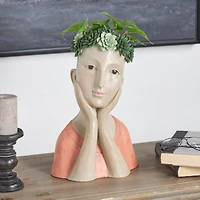 17" Woman Bust Planter with Succulent Crown