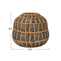 Hello Honey® 7.75" Natural & Blue Debossed Terra Cotta Vase