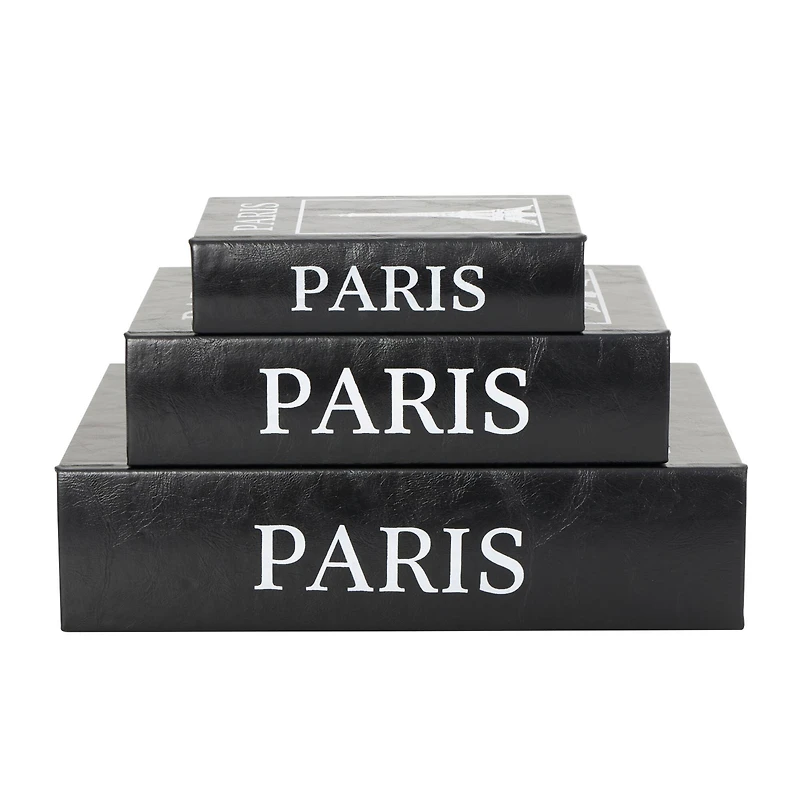 Black Eiffel Tower Paris Storage Book Box Set