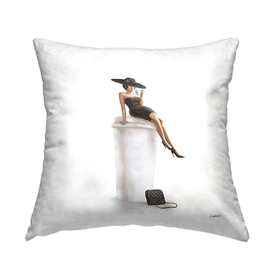 Stupell Industries Glam Fashion Woman Sipping Coffee Chic Dress Throw Pillow, 18" x 18"