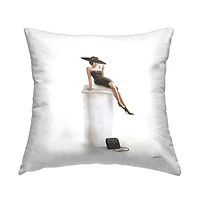 Stupell Industries Glam Fashion Woman Sipping Coffee Chic Dress Throw Pillow, 18" x 18"