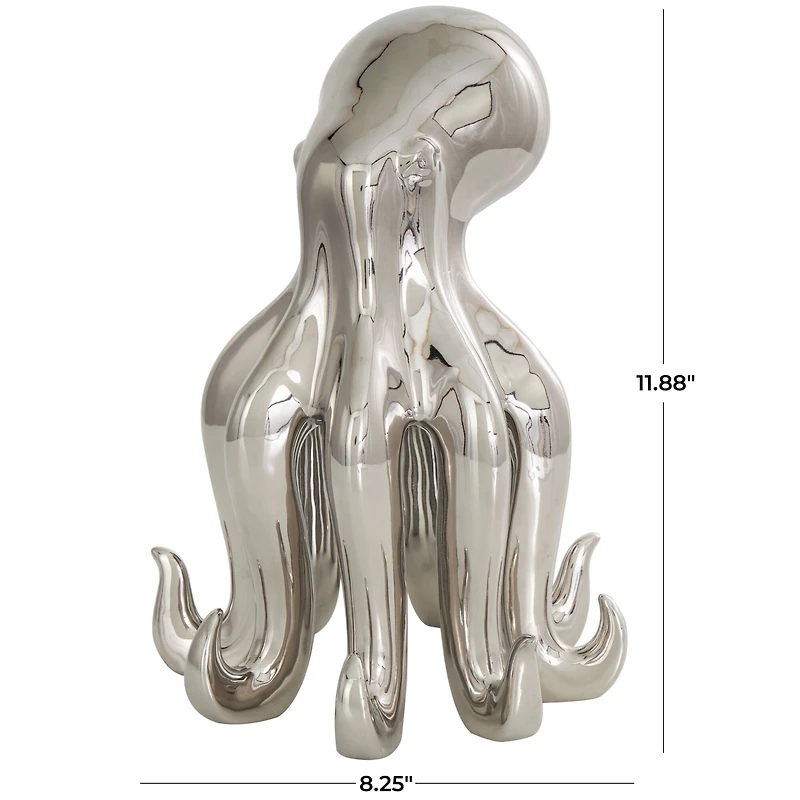 12" Silver Ceramic Octopus Sculpture