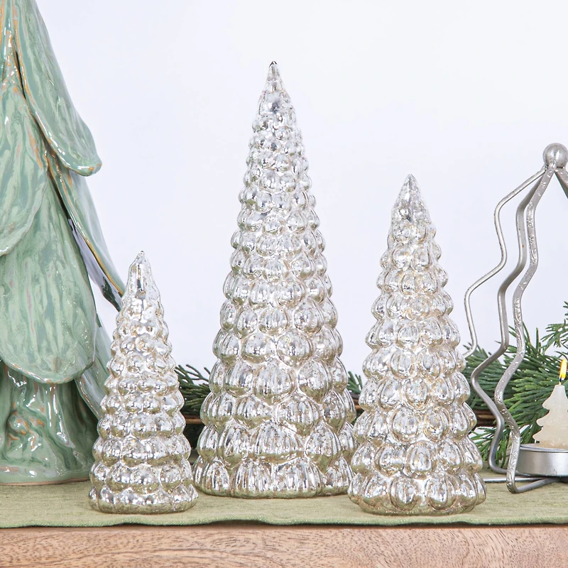 Hello Honey® Silver Embossed Mercury Glass Tree Set